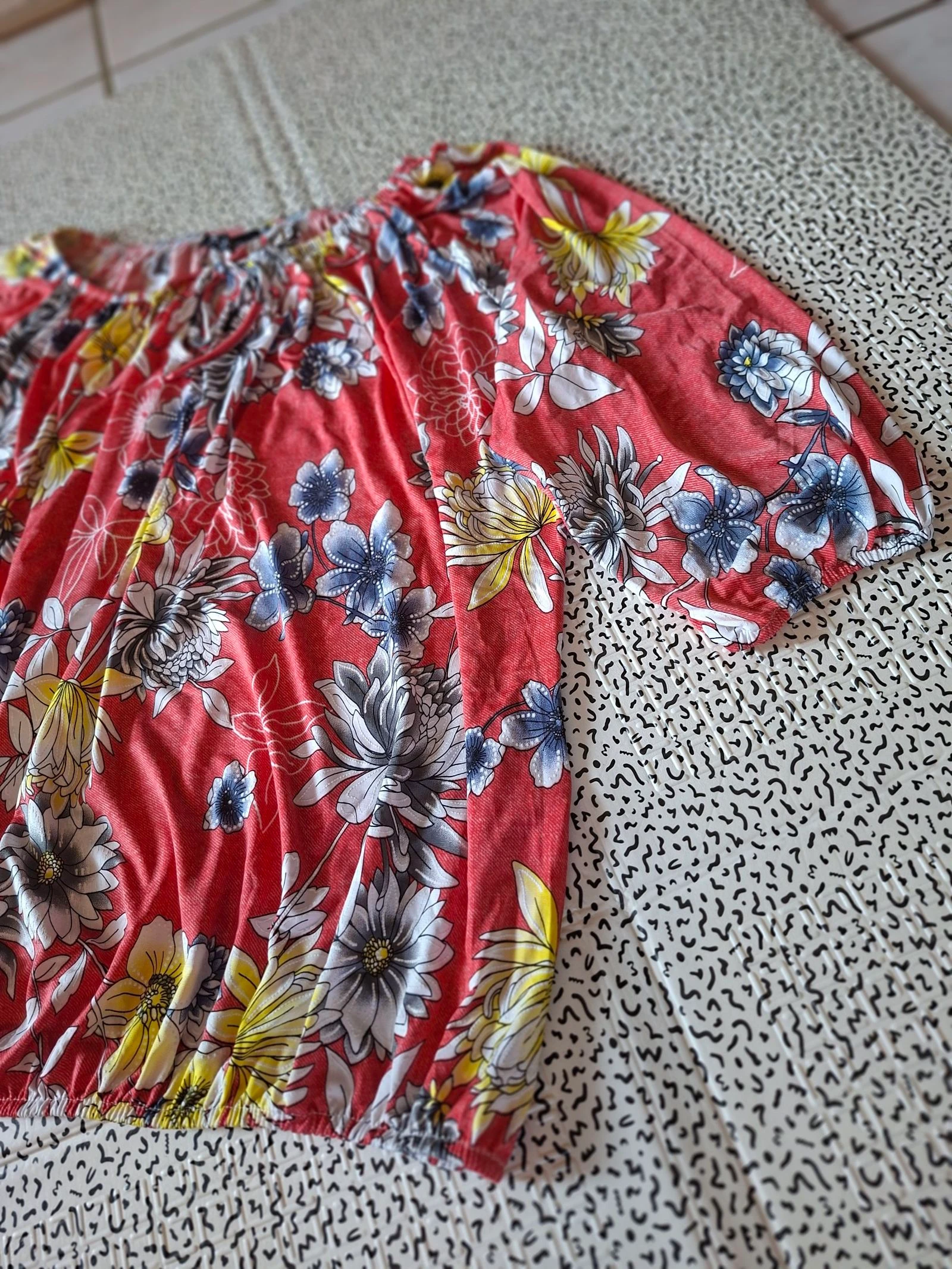 Blusa florida Mielo Moda T3 coral boêmio mangas 3/4 – photo 7